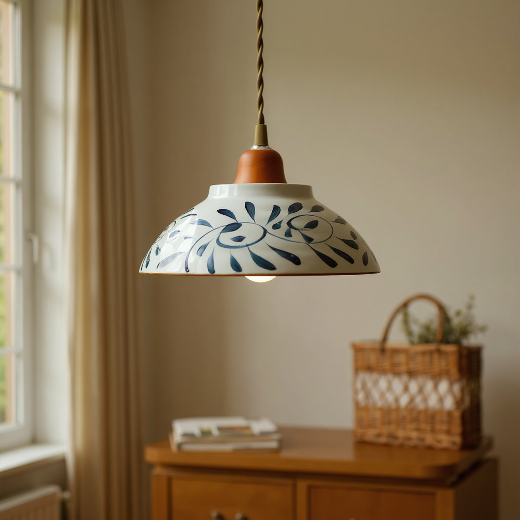 Arden Hand-Painted Ceramic Pendant - Blue Pattern Hanging Ceiling Light