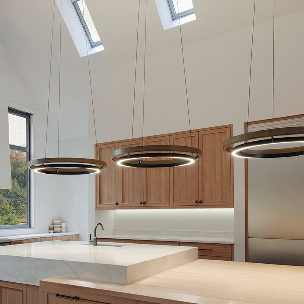Oakring Halo Chandelier – Weathered Wood LED Ring Ceiling Lighting Fixture