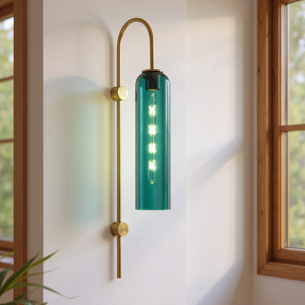 Arcline Cylinder Glass Wall Sconce – Brass Modern Bedroom Hallway Adjustable Light Fixture