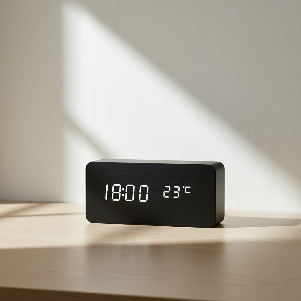 Kronos Wood Digital Alarm Clock – LED Temperature Display Bedroom Nightstand Desk Clock USB Powered