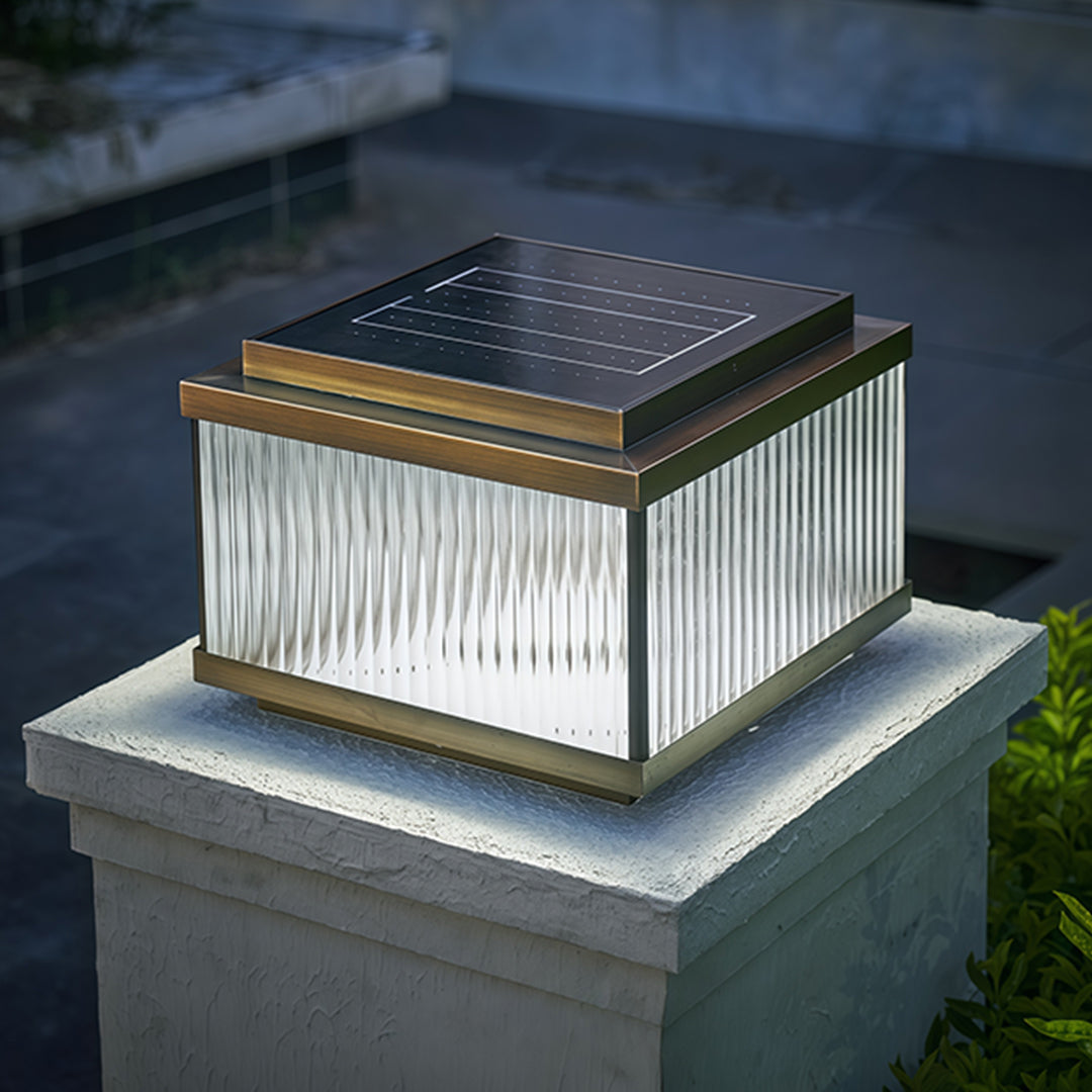 Fluted Glass Solar Post Cap Lights – Waterproof LED Outdoor Pillar Lamps