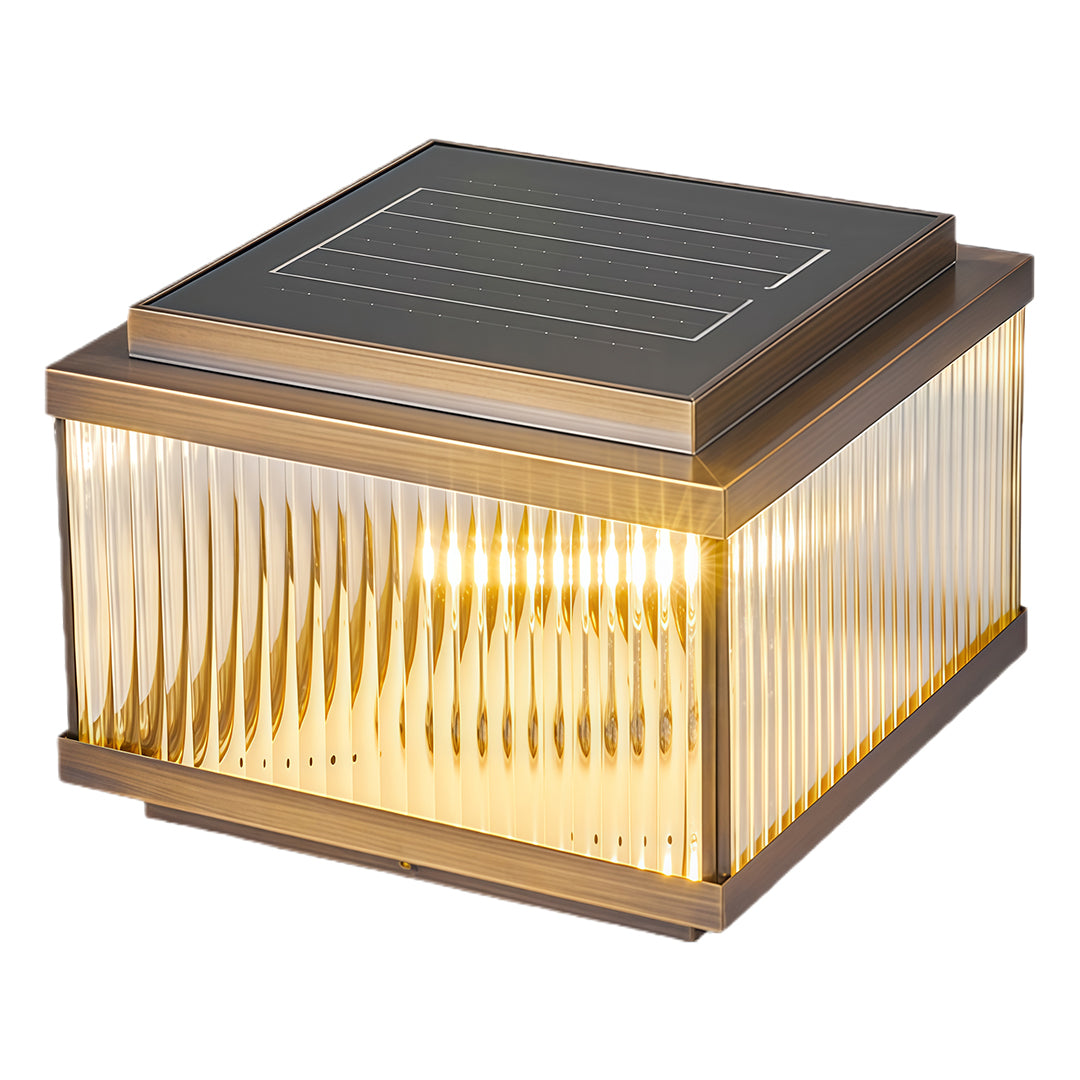 Fluted Glass Solar Post Cap Lights – Waterproof LED Outdoor Pillar Lamps