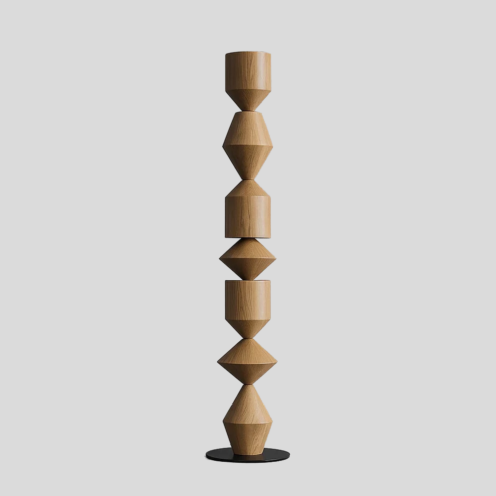 Totem Sculptural Floor Lamp – Modern Wooden Geometric Living Room Decorative Lighting Natural Oak