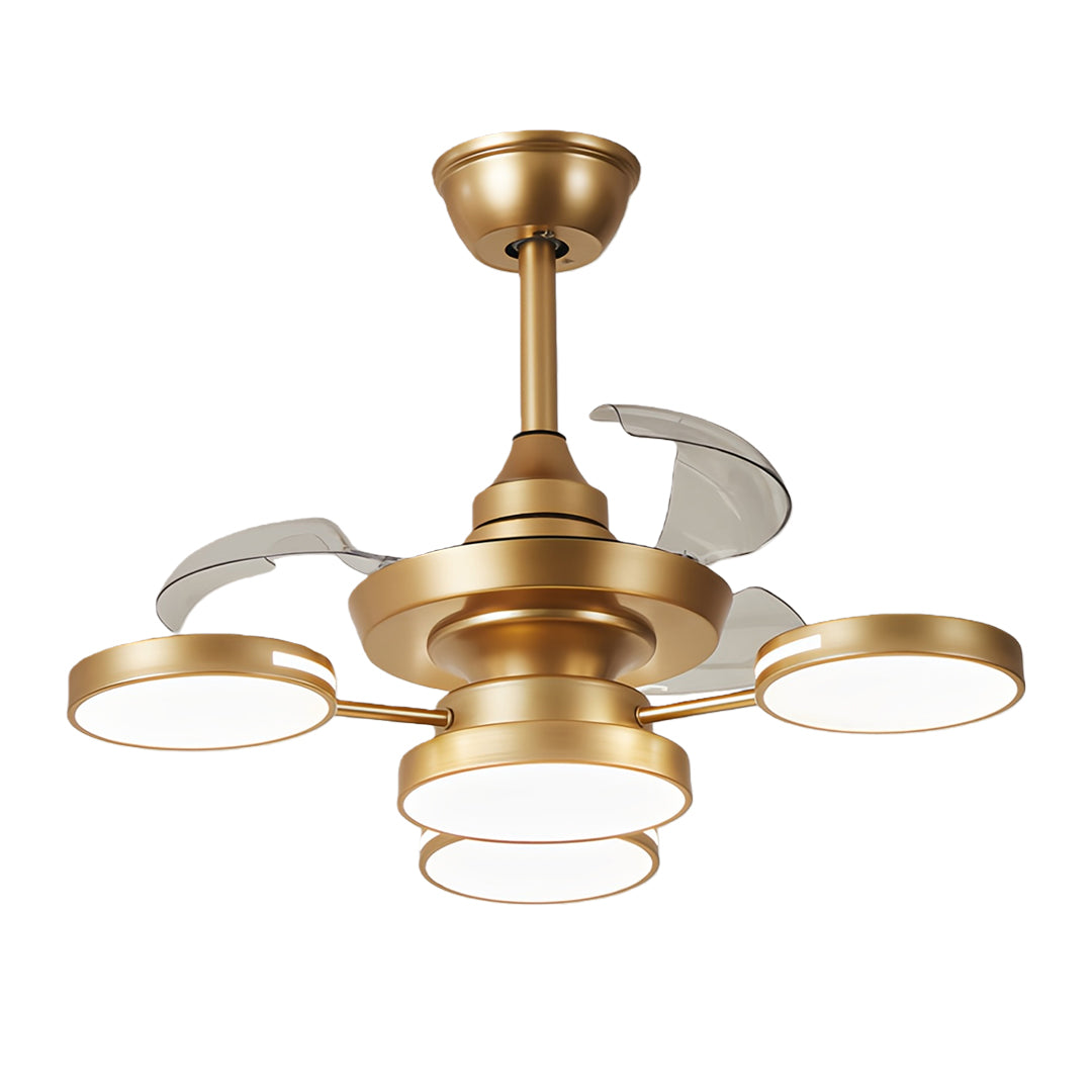 Aurex Four Light Ceiling Fan Light – Modern Gold LED Chandelier Fan Retractable Blade Fixture