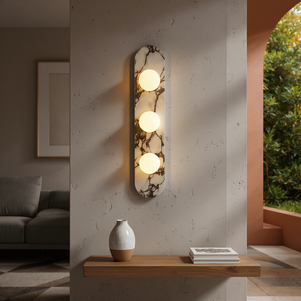 Marble Globe Wall Lamp – Opaline Glass Globe Grey Veining On Marble Backplate Italian Mid Century Inspiration