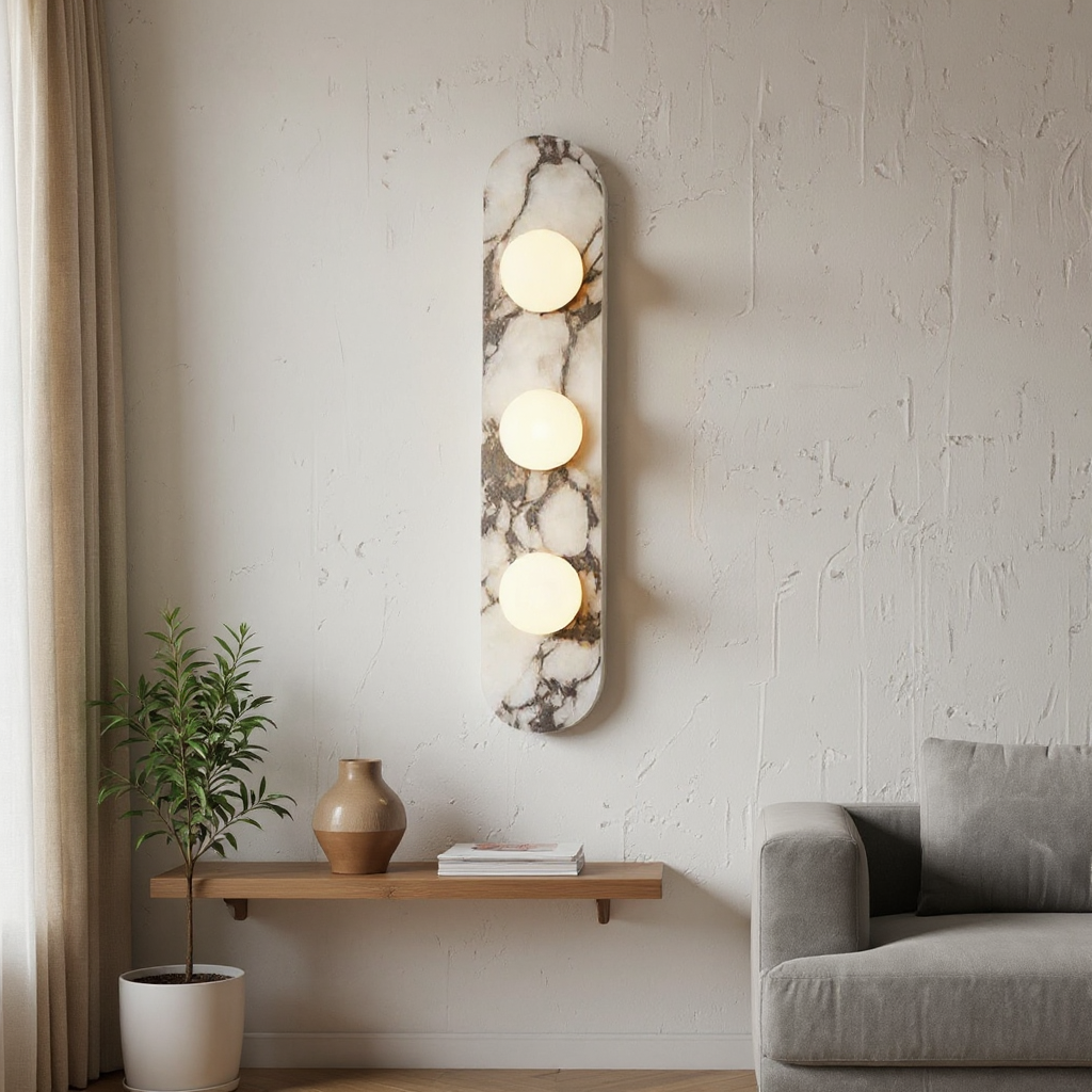 Marble Globe Wall Lamp – Opaline Glass Globe Grey Veining On Marble Backplate Italian Mid Century Inspiration
