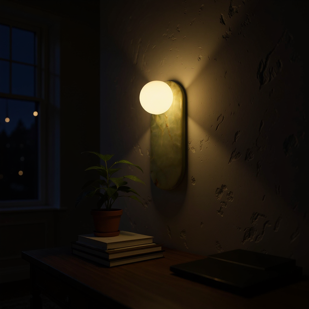 Jade Dome Wall Lamp – Natural Jade Stone Wall Lamp Warm Ambient Glow Bedroom Hallway
