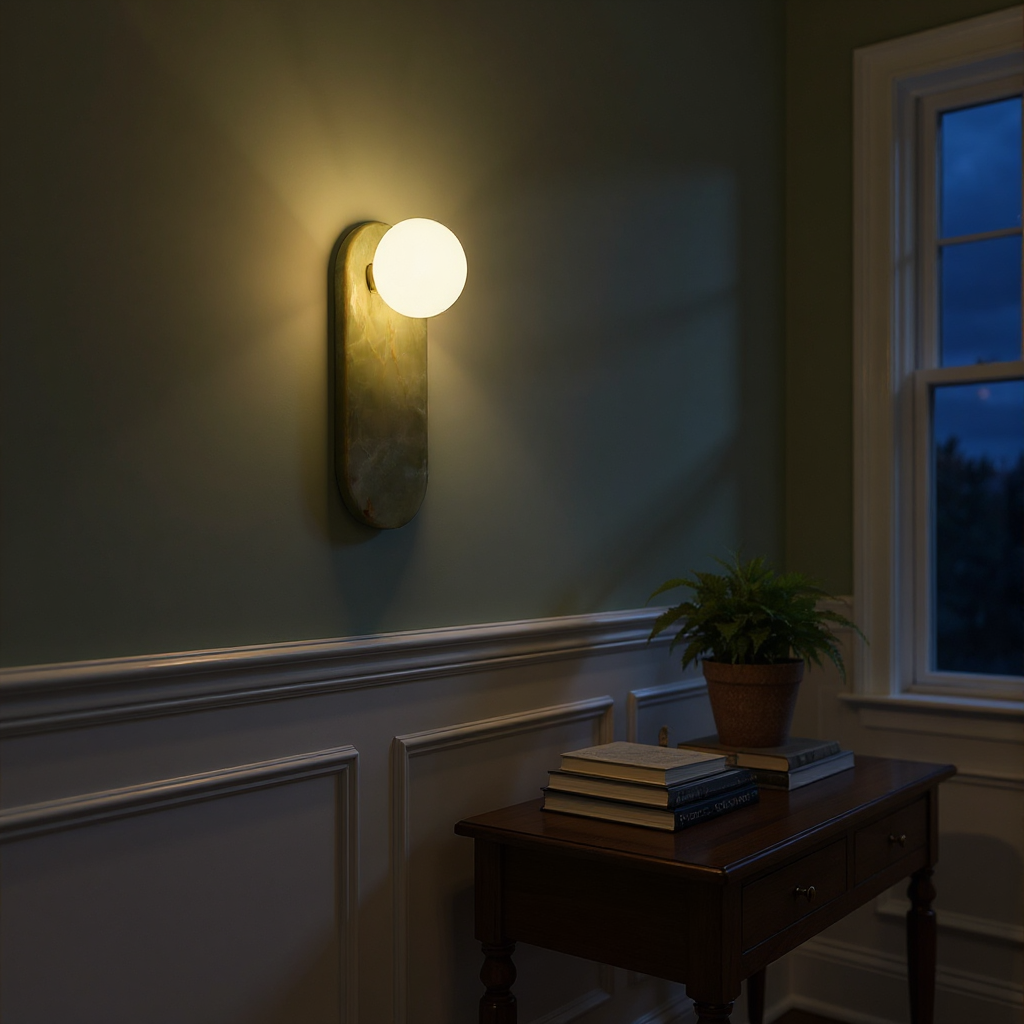 Jade Dome Wall Lamp – Natural Jade Stone Wall Lamp Warm Ambient Glow Bedroom Hallway