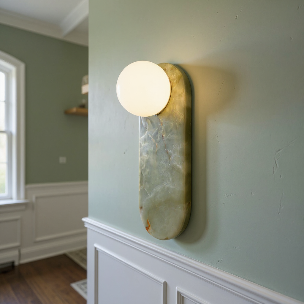 Jade Dome Wall Lamp – Natural Jade Stone Wall Lamp Warm Ambient Glow Bedroom Hallway