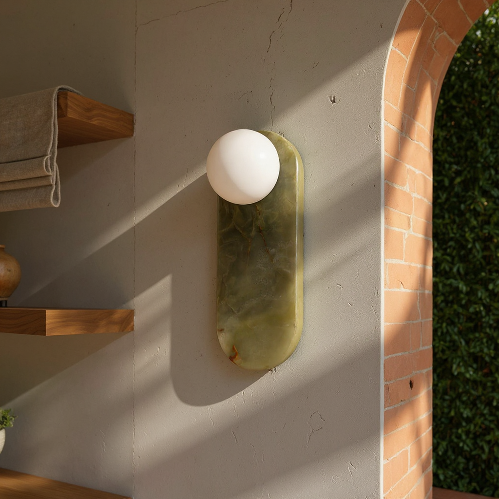 Jade Dome Wall Lamp – Natural Jade Stone Wall Lamp Warm Ambient Glow Bedroom Hallway