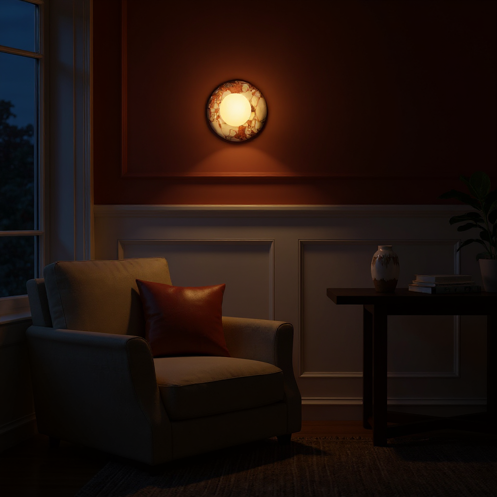 Crimson Marble Orb Wall Sconce – LED Marble Wall Lighting Hallways Living Rooms Interiors