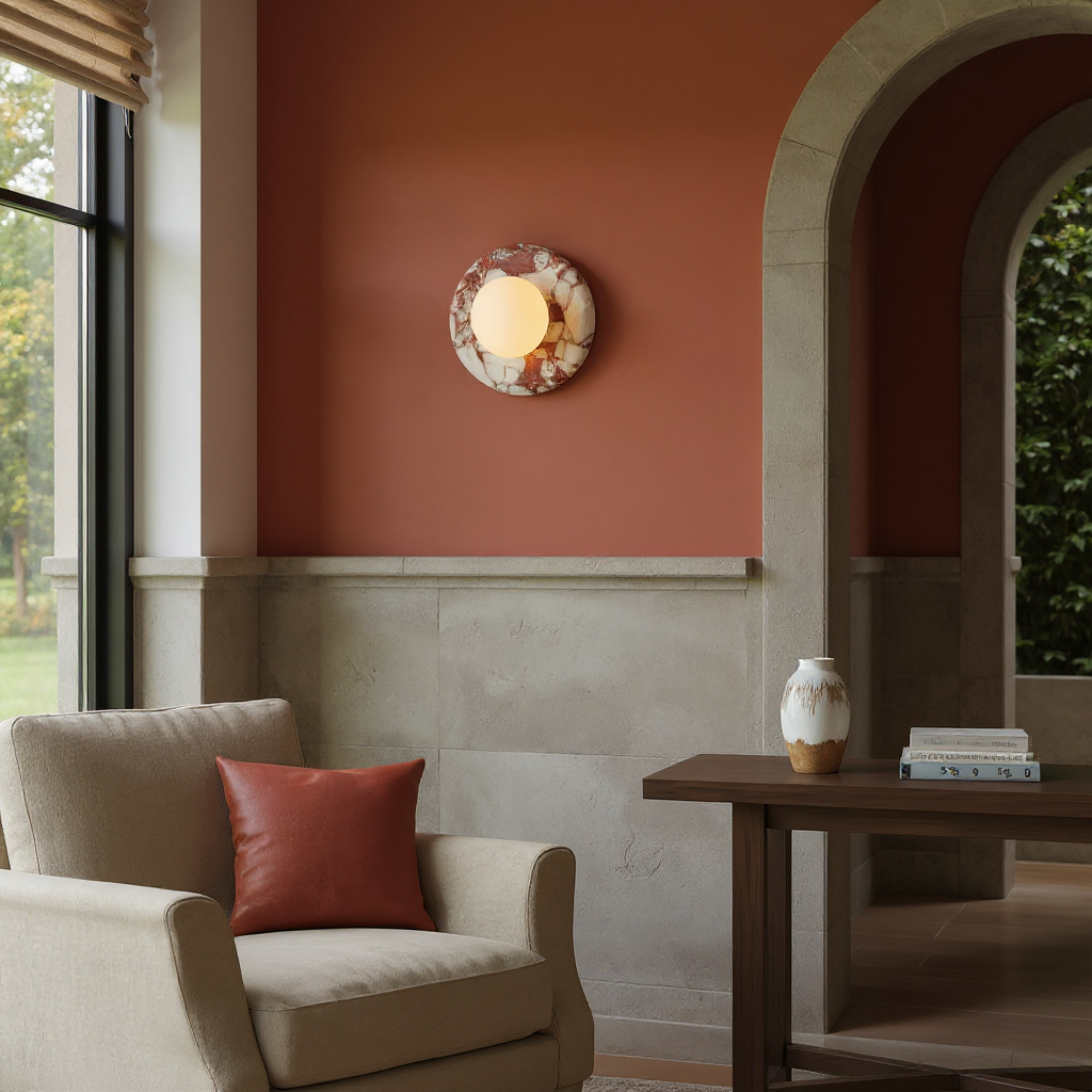 Crimson Marble Orb Wall Sconce – LED Marble Wall Lighting Hallways Living Rooms Interiors