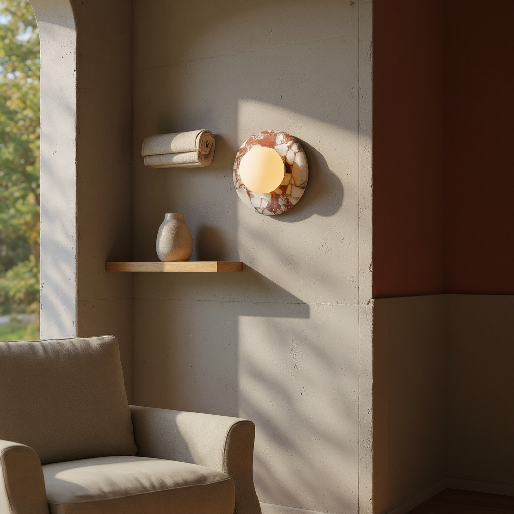 Crimson Marble Orb Wall Sconce – LED Marble Wall Lighting Hallways Living Rooms Interiors