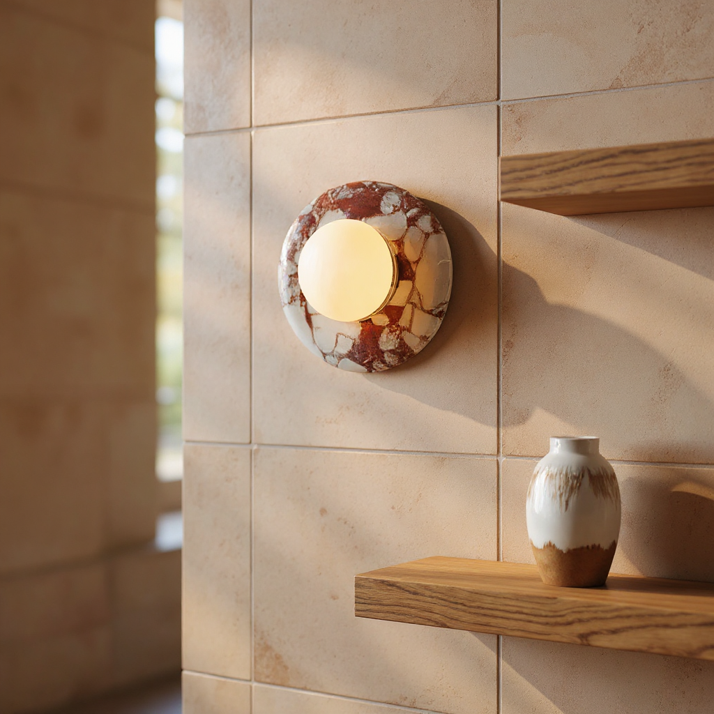 Crimson Marble Orb Wall Sconce – LED Marble Wall Lighting Hallways Living Rooms Interiors