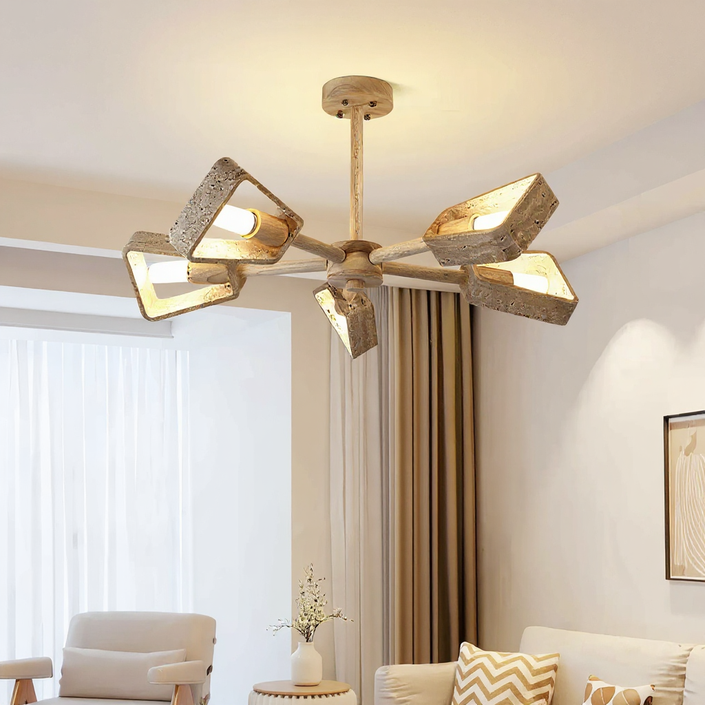 Stone Prism Chandelier – Geometric Natural Stone Frame Warm Ambient Light Dining Rooms