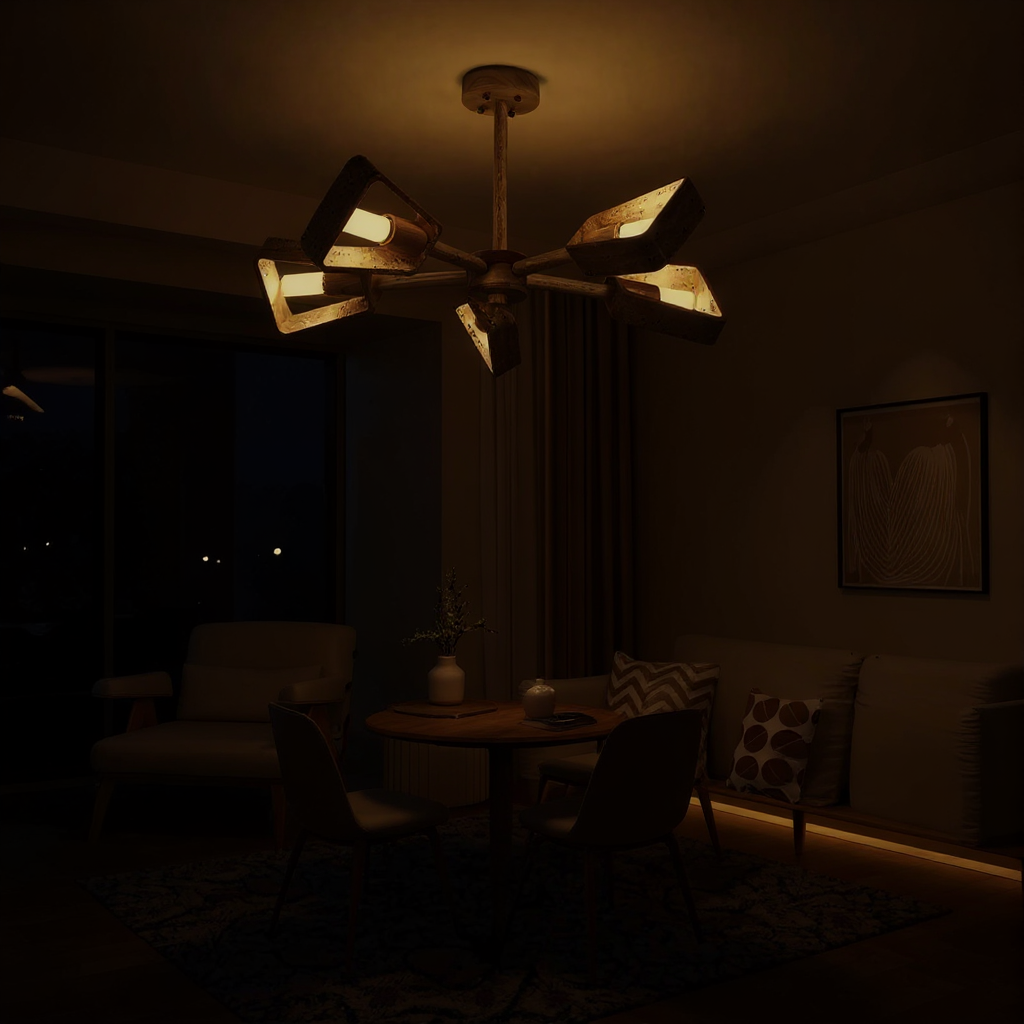 Stone Prism Chandelier – Geometric Natural Stone Frame Warm Ambient Light Dining Rooms