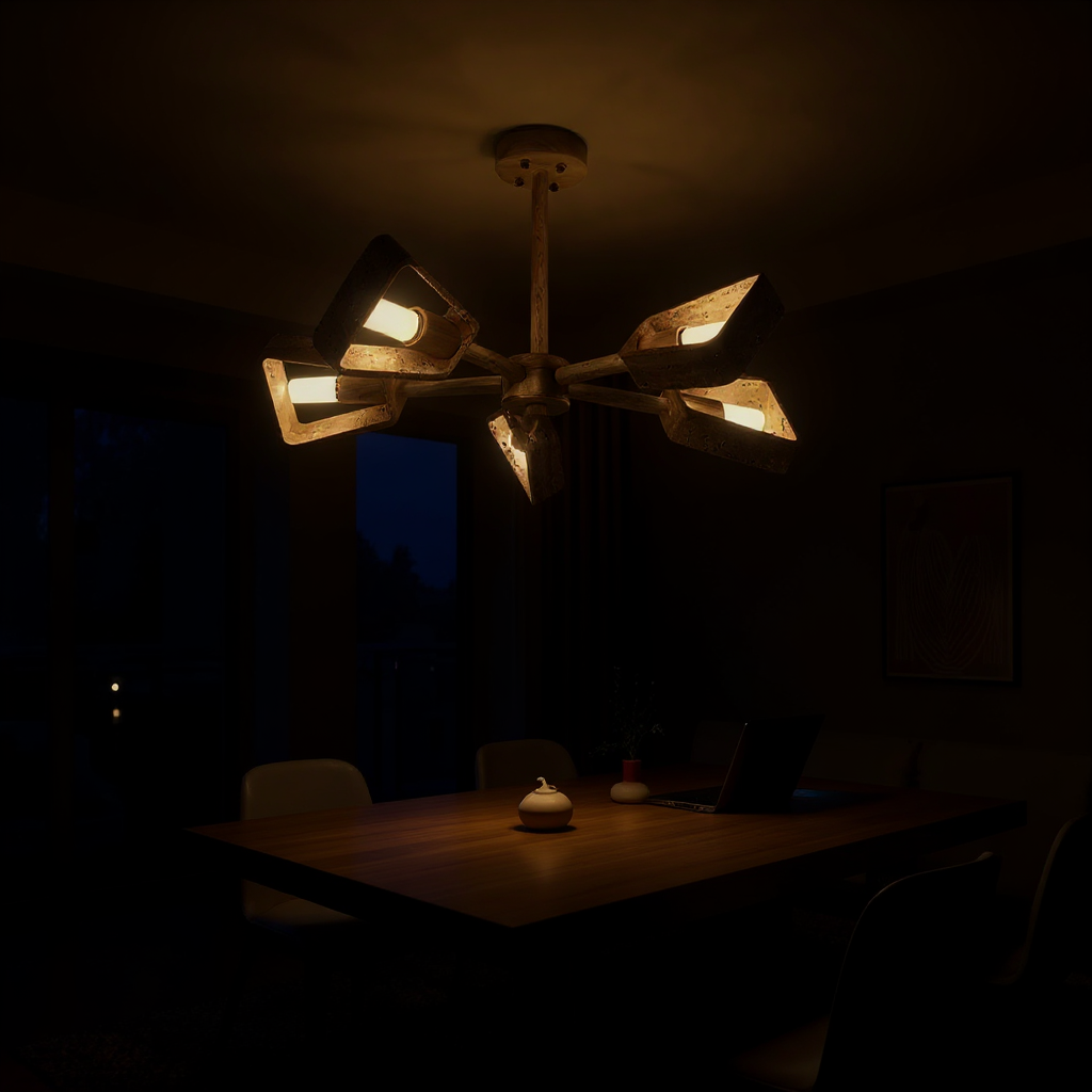 Stone Prism Chandelier – Geometric Natural Stone Frame Warm Ambient Light Dining Rooms