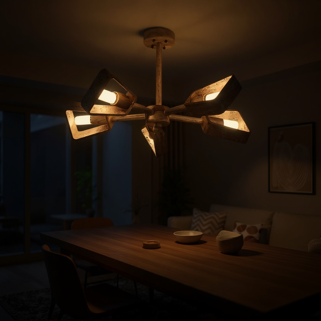 Stone Prism Chandelier – Geometric Natural Stone Frame Warm Ambient Light Dining Rooms