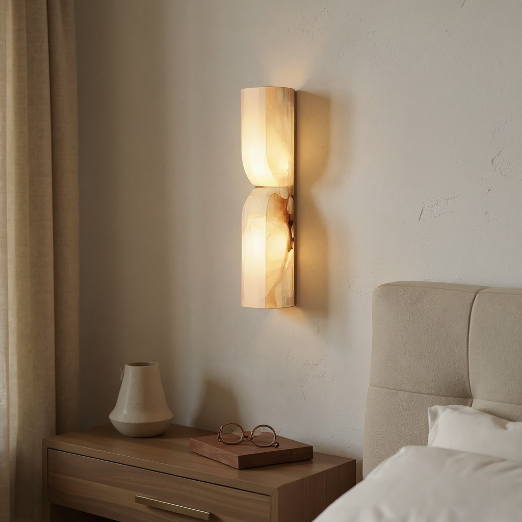 Quartz Prism Wall Sconce – LED Architectural Wall Light Natural Alabaster Glow Subtle Contours