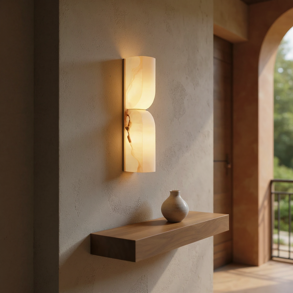 Quartz Prism Wall Sconce – LED Architectural Wall Light Natural Alabaster Glow Subtle Contours