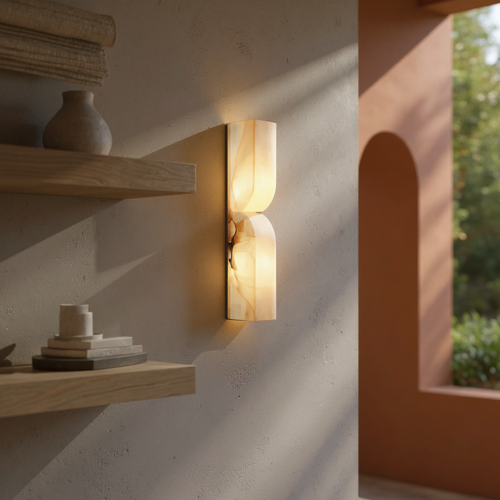 Quartz Prism Wall Sconce – LED Architectural Wall Light Natural Alabaster Glow Subtle Contours