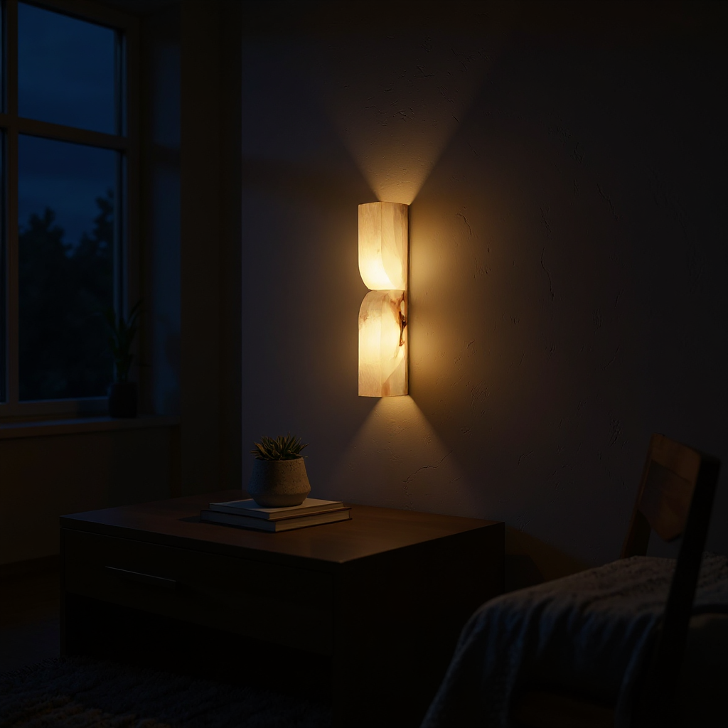 Quartz Prism Wall Sconce – LED Architectural Wall Light Natural Alabaster Glow Subtle Contours