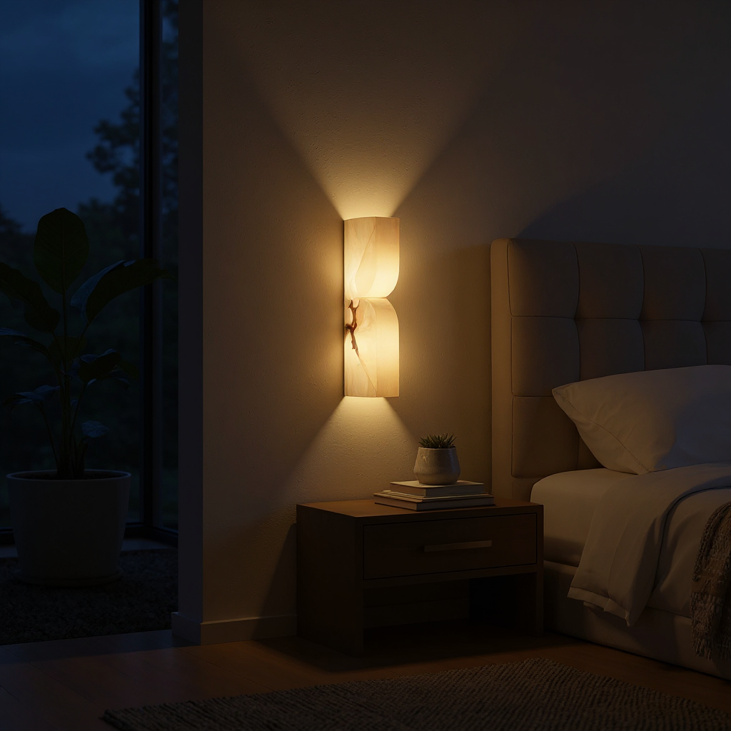 Quartz Prism Wall Sconce – LED Architectural Wall Light Natural Alabaster Glow Subtle Contours