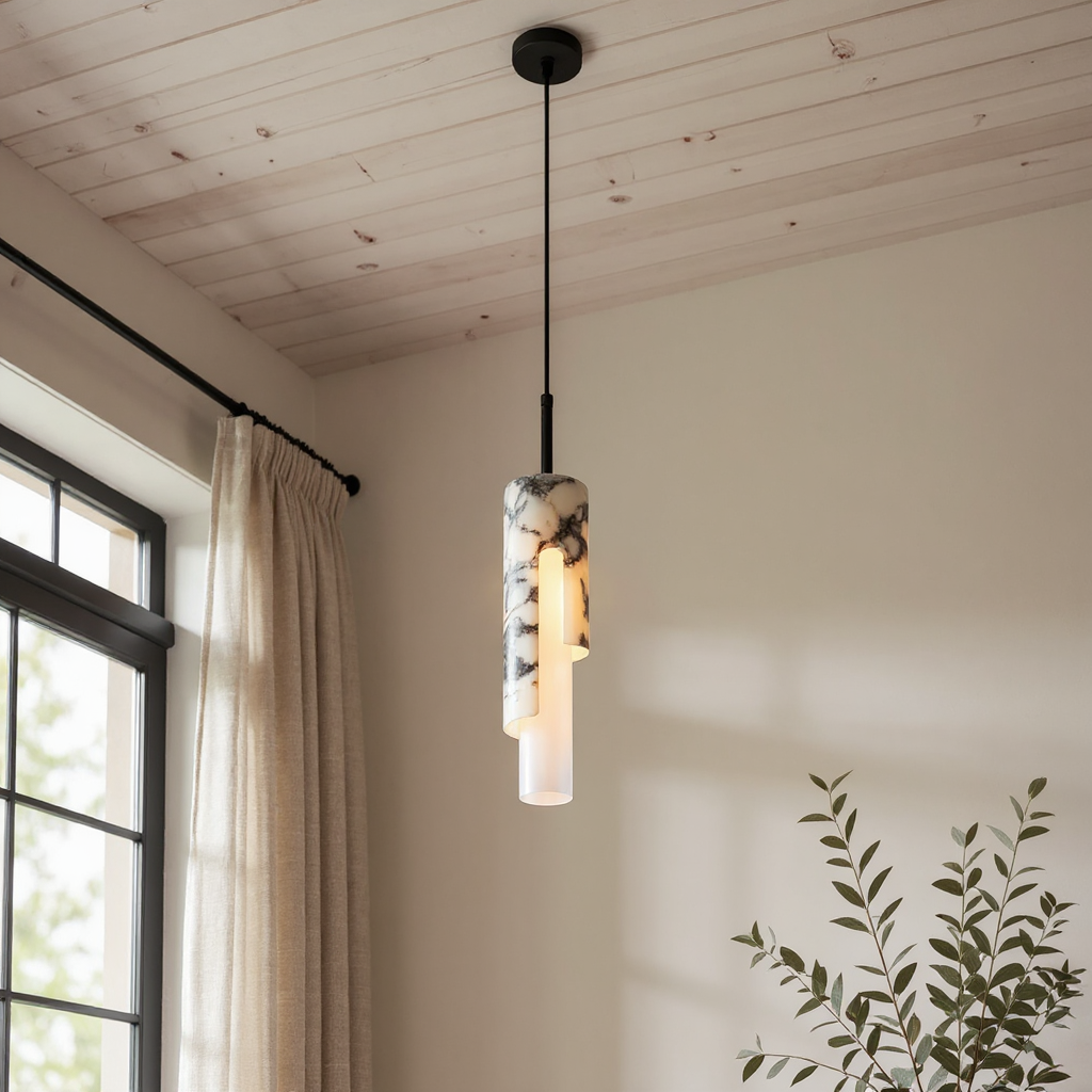 Marble Vein Pendant Light – LED Ambient Pendant Fixture Warm Glow In Natural Marble Vein Modern Interiors