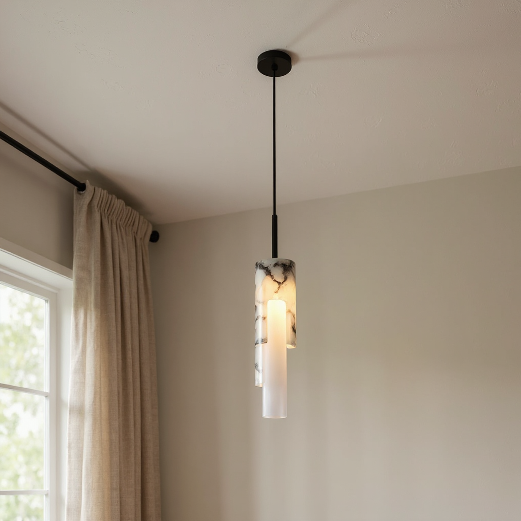 Marble Vein Pendant Light – LED Ambient Pendant Fixture Warm Glow In Natural Marble Vein Modern Interiors