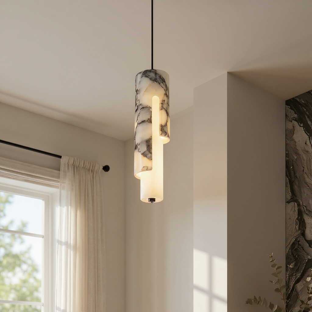 Marble Vein Pendant Light – LED Ambient Pendant Fixture Warm Glow In Natural Marble Vein Modern Interiors