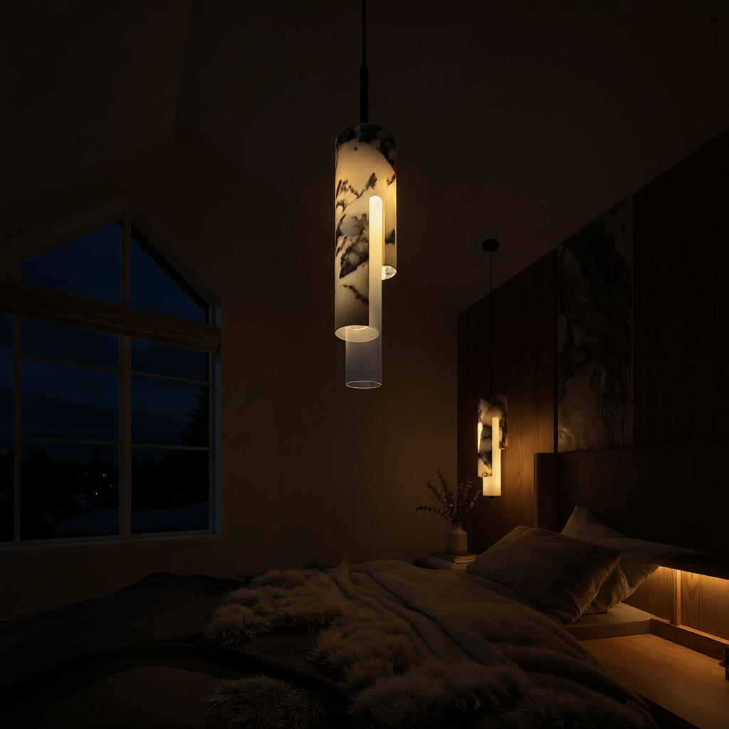 Marble Vein Pendant Light – LED Ambient Pendant Fixture Warm Glow In Natural Marble Vein Modern Interiors
