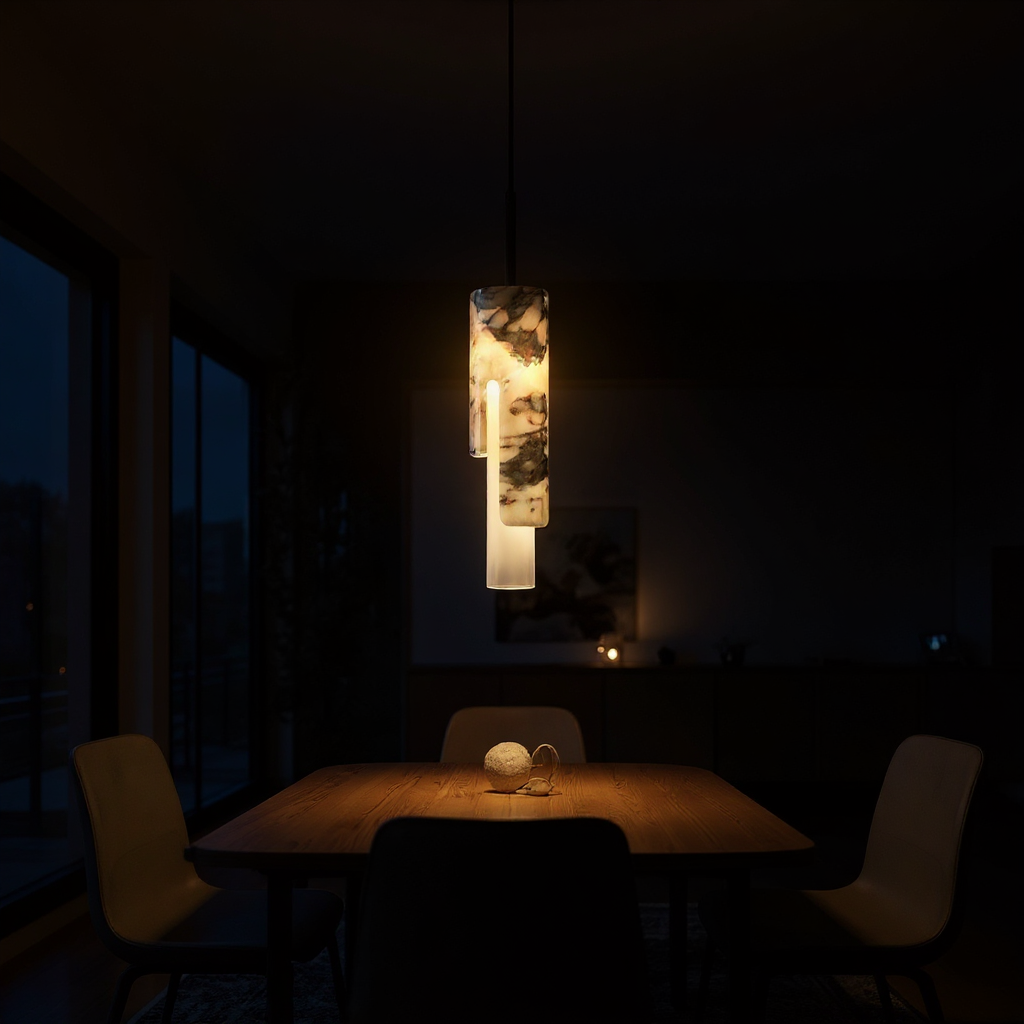 Marble Vein Pendant Light – LED Ambient Pendant Fixture Warm Glow In Natural Marble Vein Modern Interiors