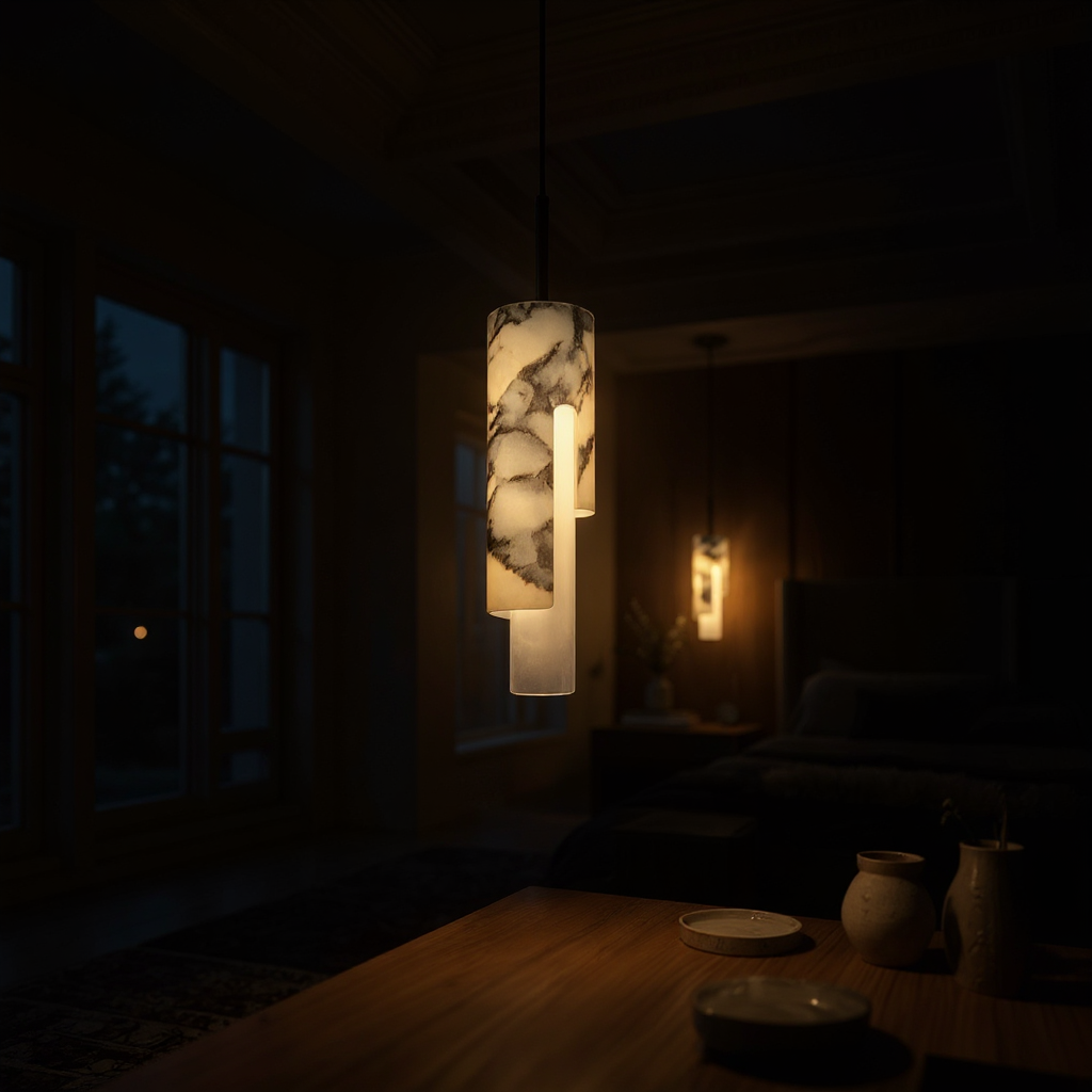 Marble Vein Pendant Light – LED Ambient Pendant Fixture Warm Glow In Natural Marble Vein Modern Interiors