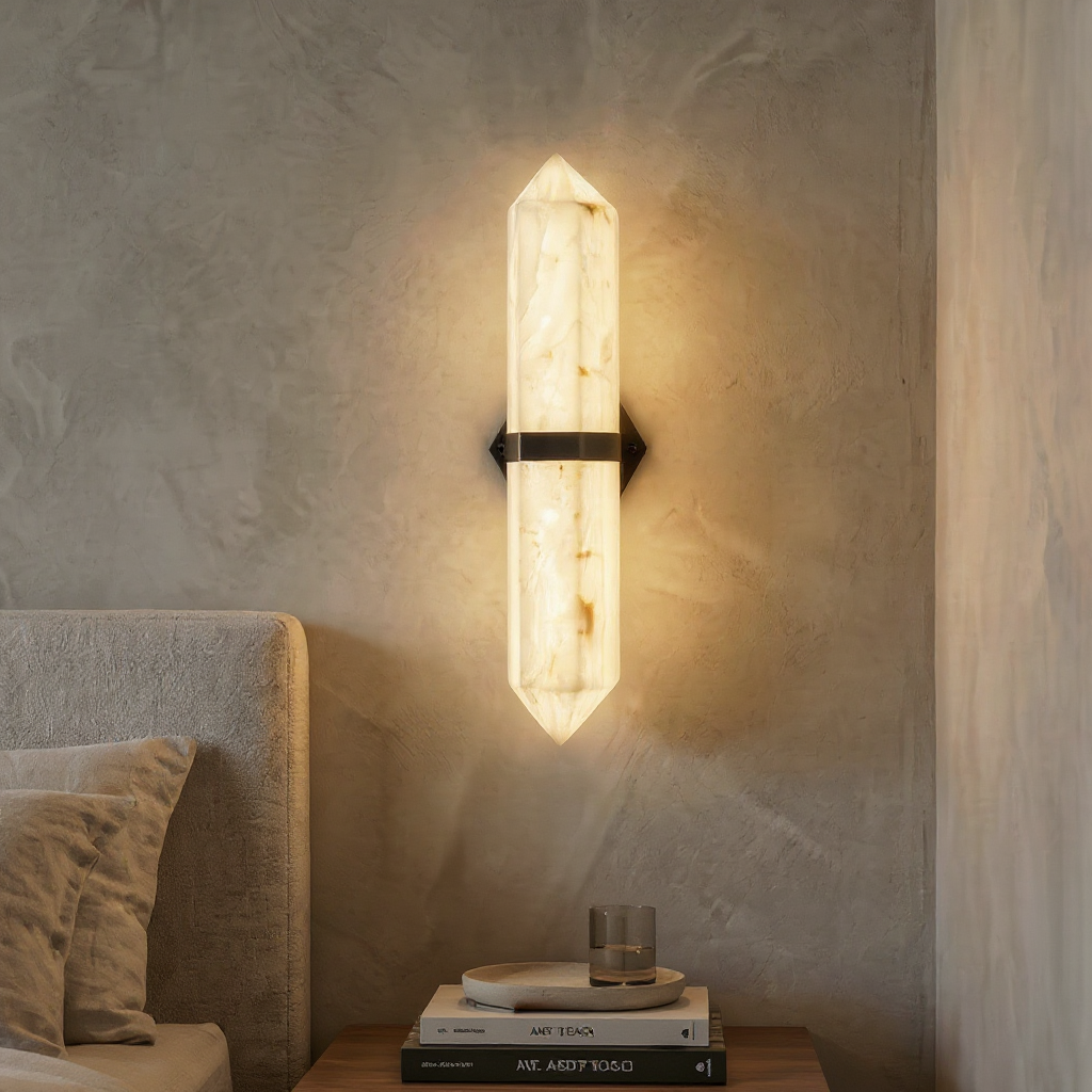 Ivory Obelisk Wall Sconce – Marble Finish LED Wall Light for Hallways and Living Rooms