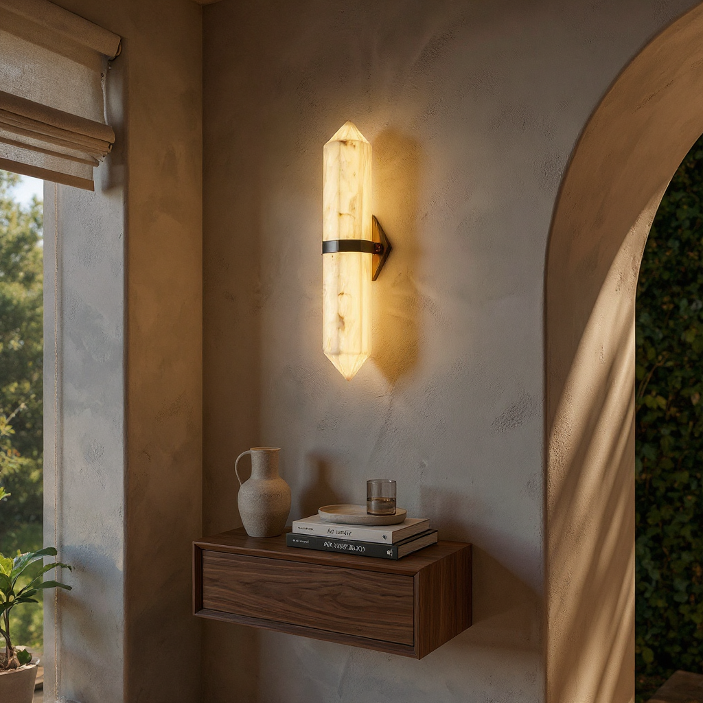 Ivory Obelisk Wall Sconce – Marble Finish LED Wall Light for Hallways and Living Rooms