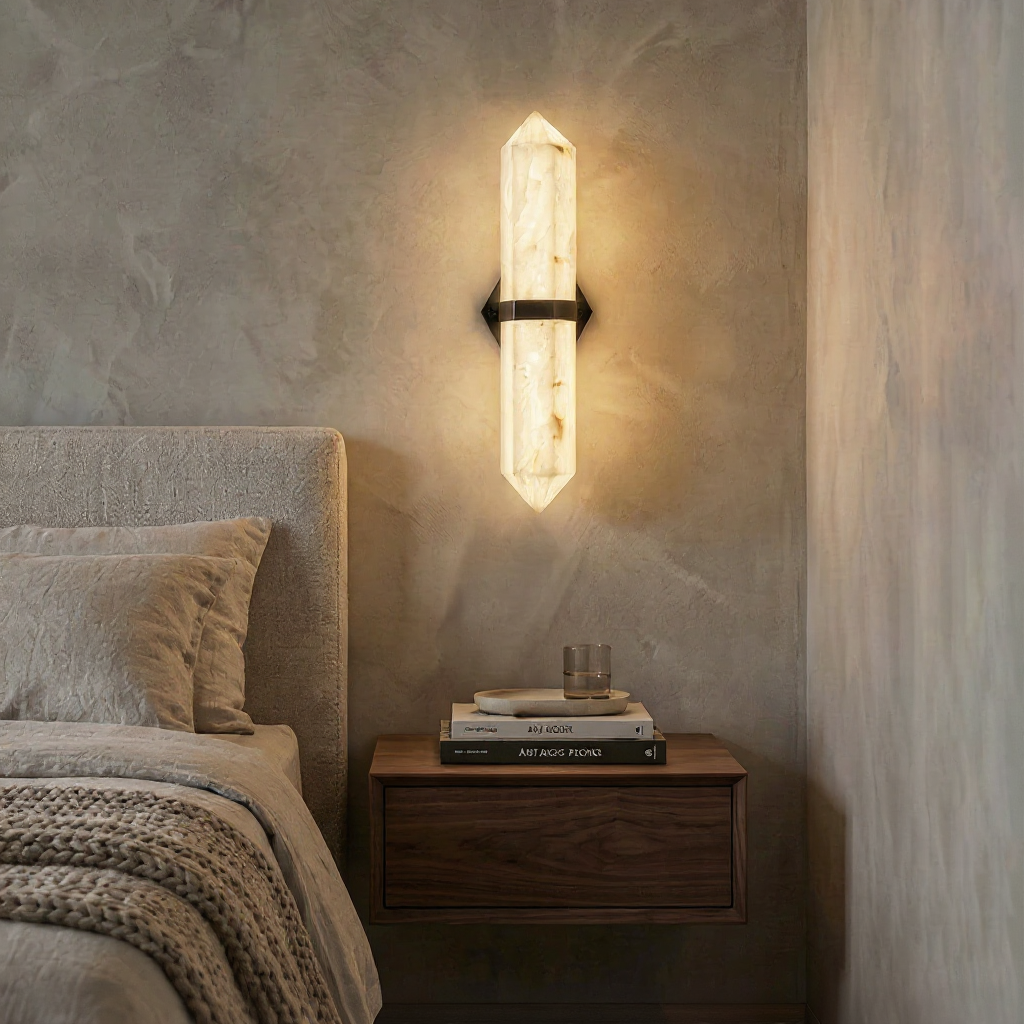 Ivory Obelisk Wall Sconce – Marble Finish LED Wall Light for Hallways and Living Rooms
