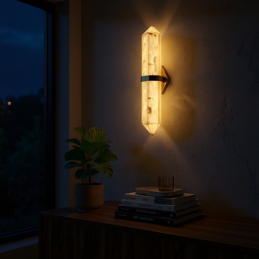 Ivory Obelisk Wall Sconce – Marble Finish LED Wall Light for Hallways and Living Rooms