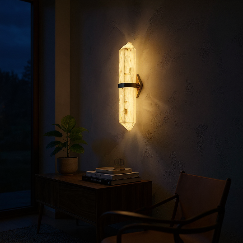 Ivory Obelisk Wall Sconce – Marble Finish LED Wall Light for Hallways and Living Rooms