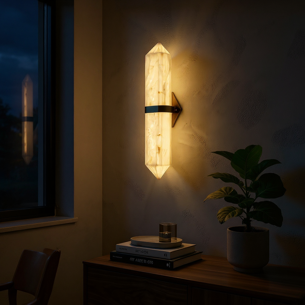 Ivory Obelisk Wall Sconce – Marble Finish LED Wall Light for Hallways and Living Rooms