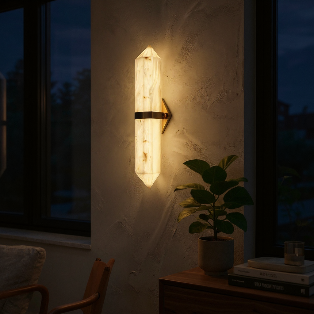 Ivory Obelisk Wall Sconce – Marble Finish LED Wall Light for Hallways and Living Rooms