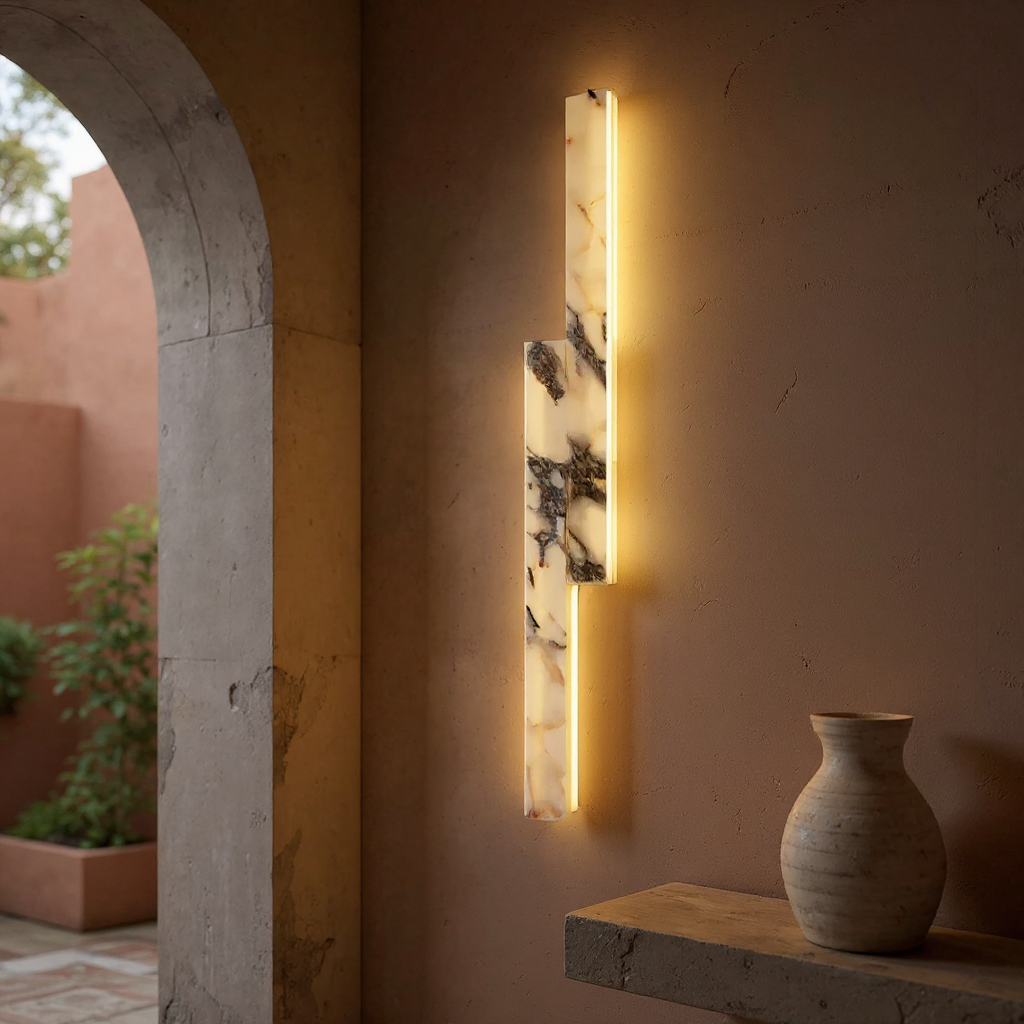 Veined Marble Wall Lamp – LED Diffused Marble Panel Linear Wall Light Modern Minimal Interiors