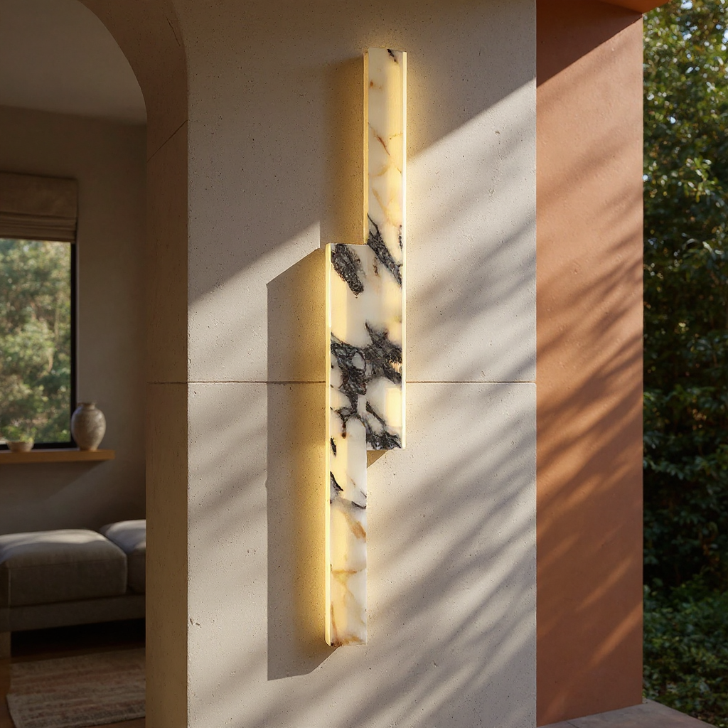Veined Marble Wall Lamp – LED Diffused Marble Panel Linear Wall Light Modern Minimal Interiors