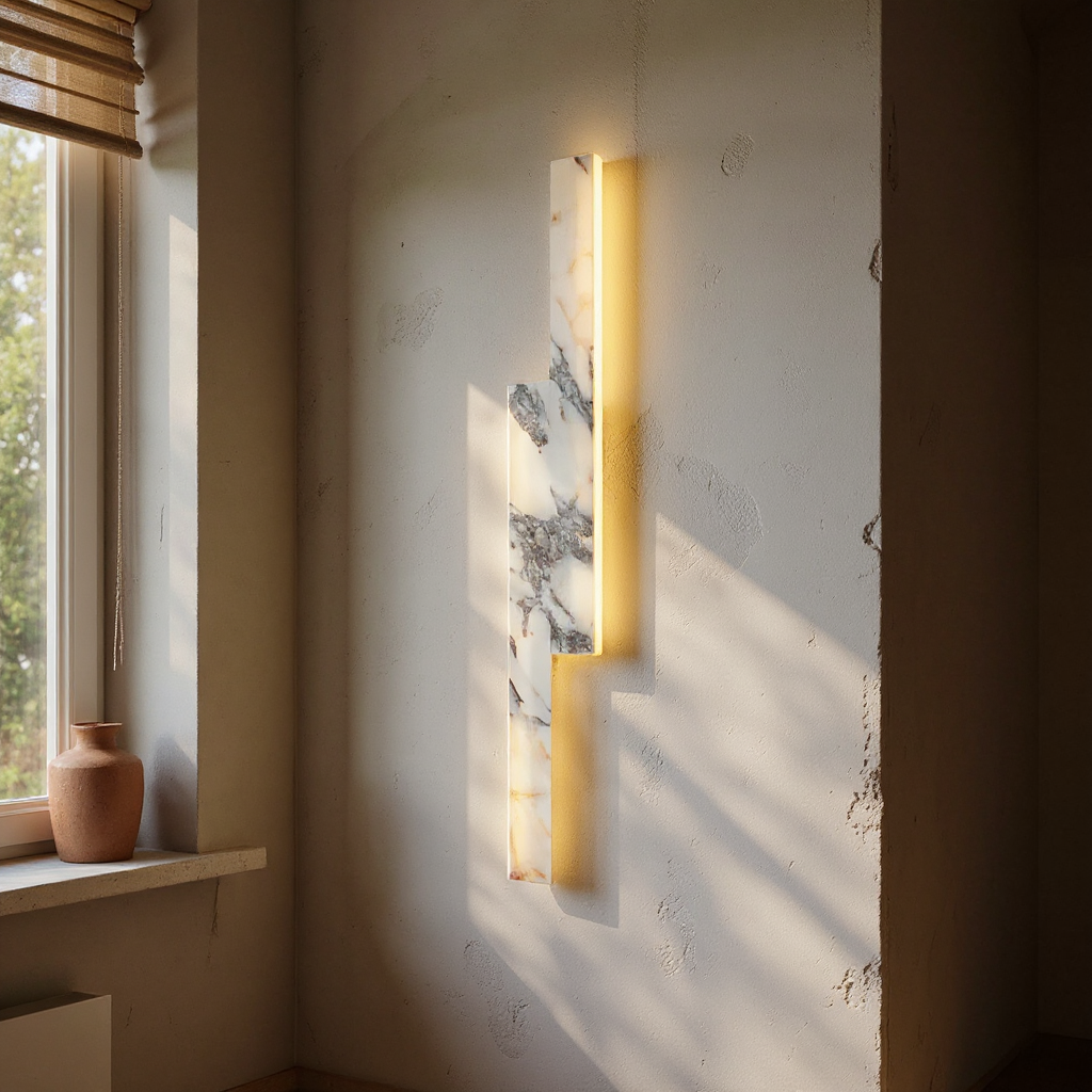 Veined Marble Wall Lamp – LED Diffused Marble Panel Linear Wall Light Modern Minimal Interiors