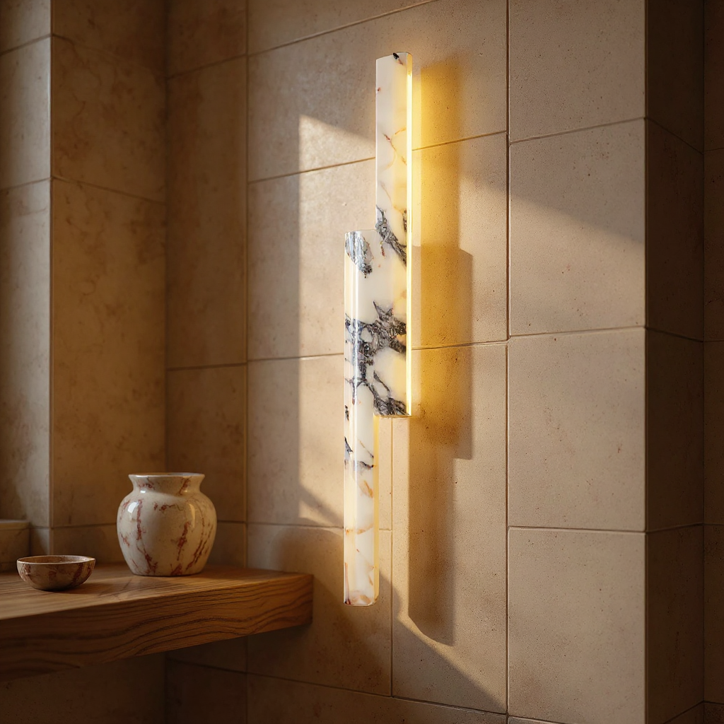 Veined Marble Wall Lamp – LED Diffused Marble Panel Linear Wall Light Modern Minimal Interiors