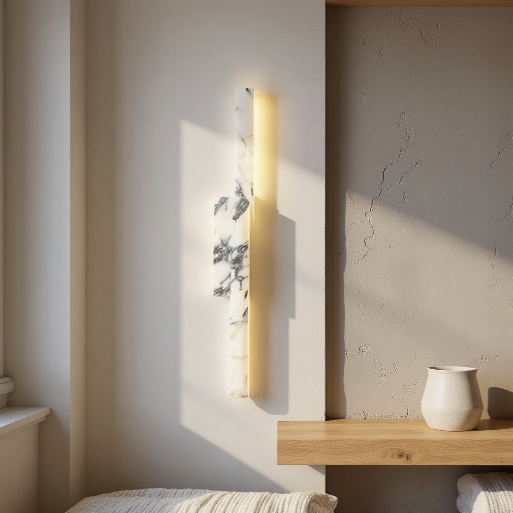 Veined Marble Wall Lamp – LED Diffused Marble Panel Linear Wall Light Modern Minimal Interiors