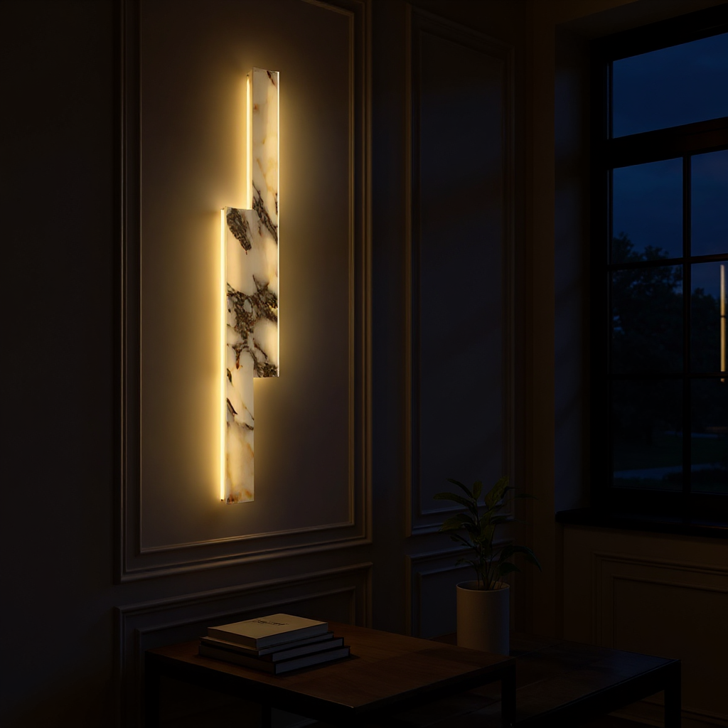 Veined Marble Wall Lamp – LED Diffused Marble Panel Linear Wall Light Modern Minimal Interiors