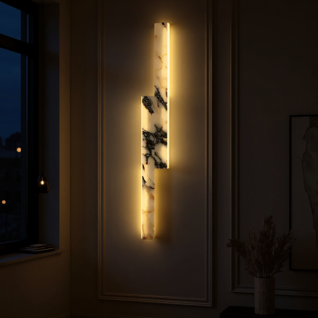 Veined Marble Wall Lamp – LED Diffused Marble Panel Linear Wall Light Modern Minimal Interiors
