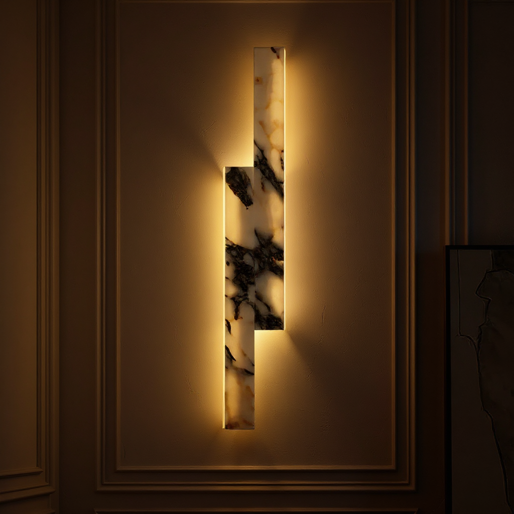 Veined Marble Wall Lamp – LED Diffused Marble Panel Linear Wall Light Modern Minimal Interiors