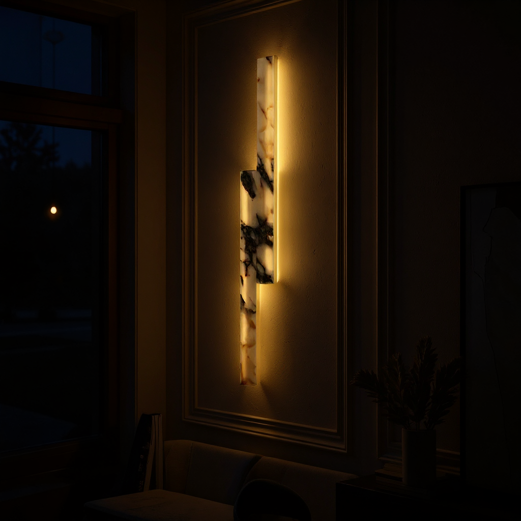 Veined Marble Wall Lamp – LED Diffused Marble Panel Linear Wall Light Modern Minimal Interiors