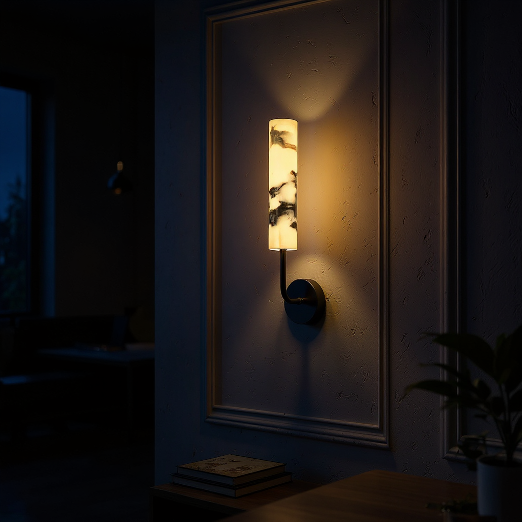 Ivory Marble Cylinder Wall Light - Marble Cylinder Iron Structure Bold Wall Sconce